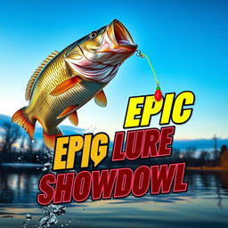 A dynamic thumbnail showcasing a large, striking bass fish in mid-leap towards a brightly colored Jitterbug lure