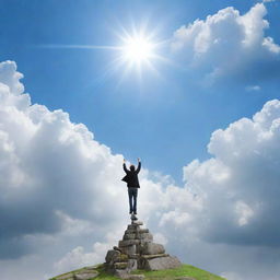 Generate an image showing the concept of recovery ascending high into the sky, conveying feelings of overcoming adversity and achieving triumph.