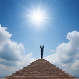 Generate an image showing the concept of recovery ascending high into the sky, conveying feelings of overcoming adversity and achieving triumph.