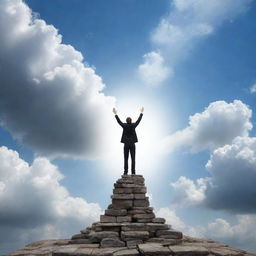 Generate an image showing the concept of recovery ascending high into the sky, conveying feelings of overcoming adversity and achieving triumph.