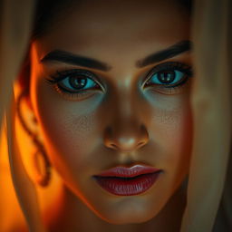 A captivating portrait of a woman with expressive eyes adorned with kajal, emphasizing the depth and allure of her gaze