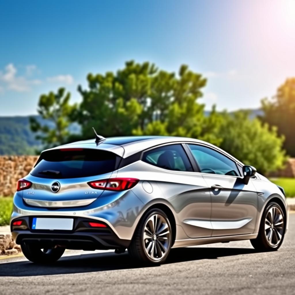 A sleek Opel Astra car parked in a scenic location