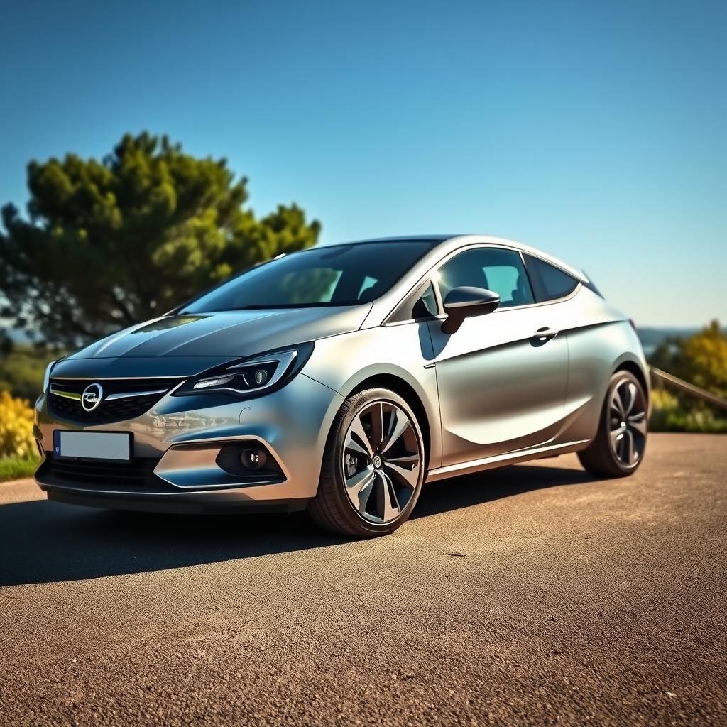 A sleek Opel Astra car parked in a scenic location