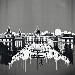 An imaginative portrayal of Madrid in the iconic style of Banksy