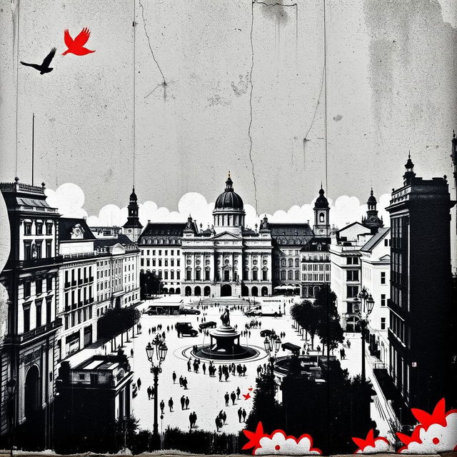 An imaginative portrayal of Madrid in the iconic style of Banksy