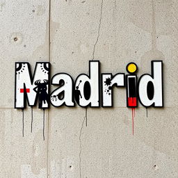 A captivating piece of typography showcasing the word "Madrid" in the iconic style of Banksy