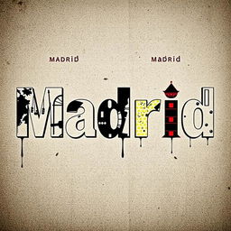 A captivating piece of typography showcasing the word "Madrid" in the iconic style of Banksy