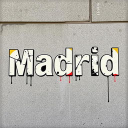 A captivating piece of typography showcasing the word "Madrid" in the iconic style of Banksy