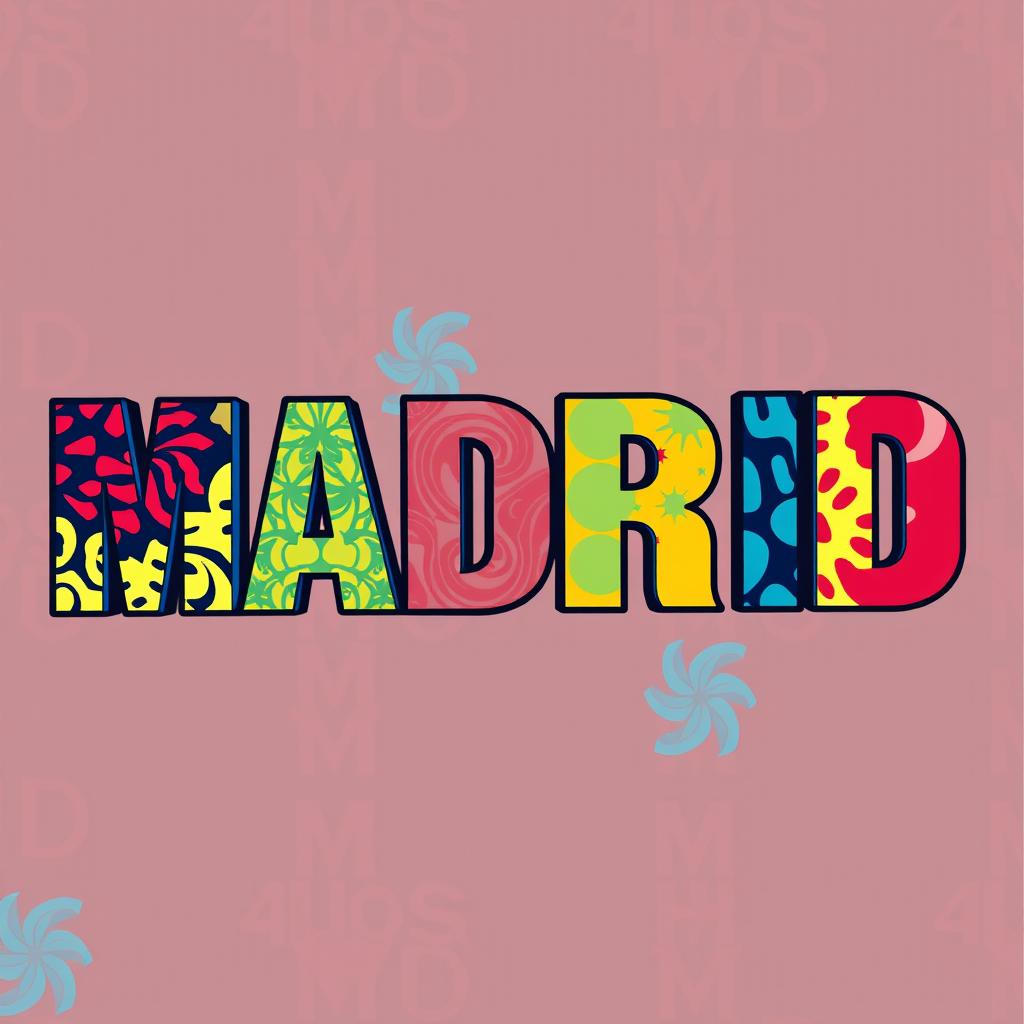 A vibrant piece of typography showcasing the word "Madrid" in the iconic style of Andy Warhol