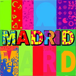 A vibrant piece of typography showcasing the word "Madrid" in the iconic style of Andy Warhol