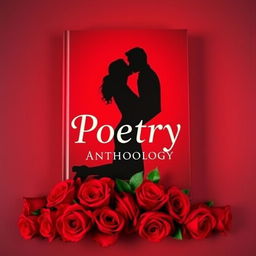 A captivating book cover for a poetry anthology with a deep red background