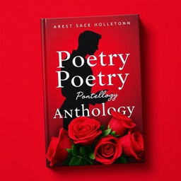 A captivating book cover for a poetry anthology with a deep red background