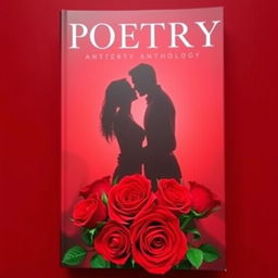 A captivating book cover for a poetry anthology with a deep red background