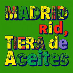 A vibrant piece of typography featuring the phrase "Madrid, Tierra de Aceites" in the iconic style of Andy Warhol