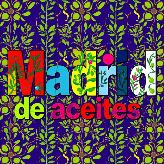 A vibrant piece of typography featuring the phrase "Madrid, Tierra de Aceites" in the iconic style of Andy Warhol