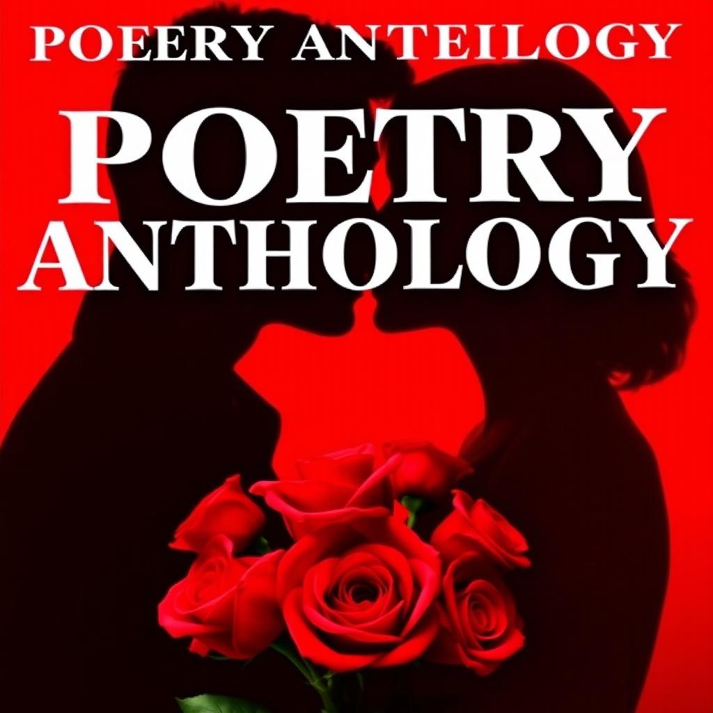 A captivating book cover for a poetry anthology with a deep red background