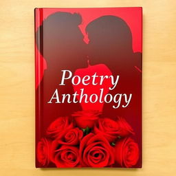 A captivating book cover for a poetry anthology with a deep red background