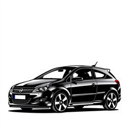 A 2007 black Opel Astra H illustrated in a black marker art style