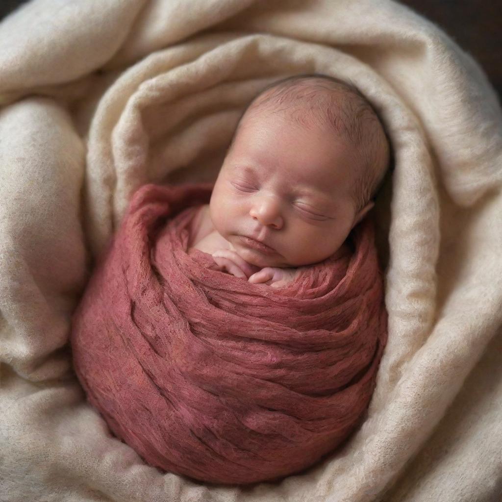 A newborn baby, gently cocooned in remnants of the placenta, symbolizing the miracle of life. Ensure the depiction is sensitive, respectful, and not graphic.