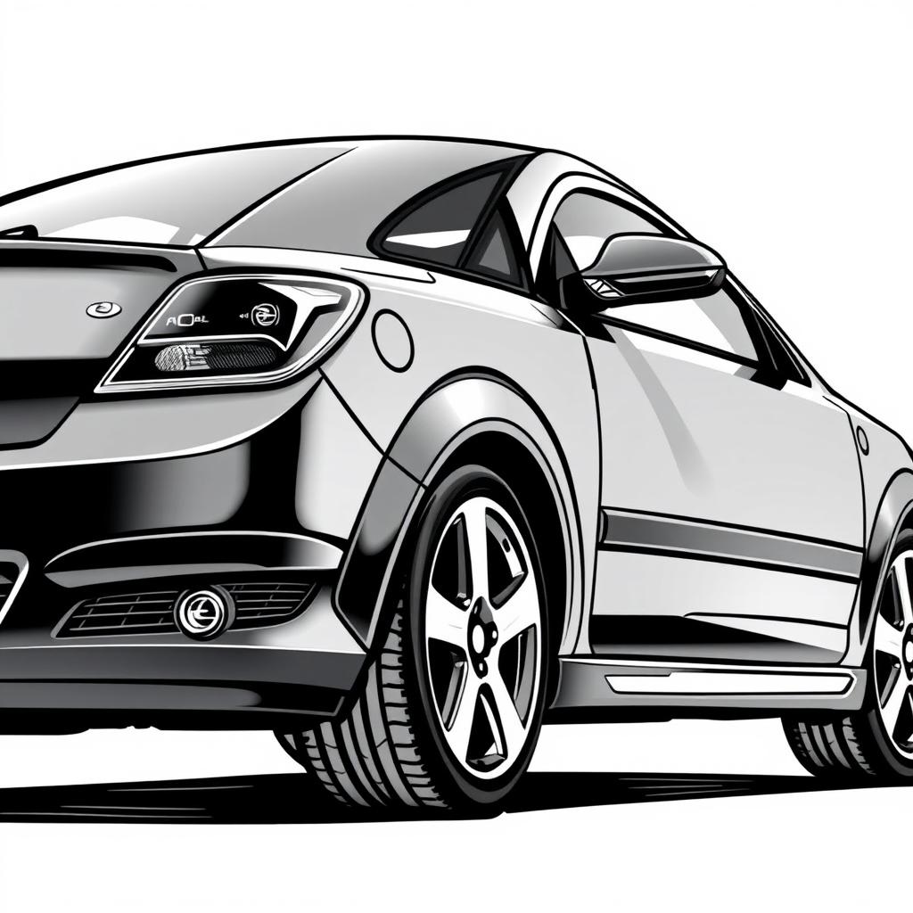 A 2007 black Opel Astra H illustrated in a black marker art style