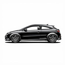 A 2007 black Opel Astra H illustrated in a black marker art style