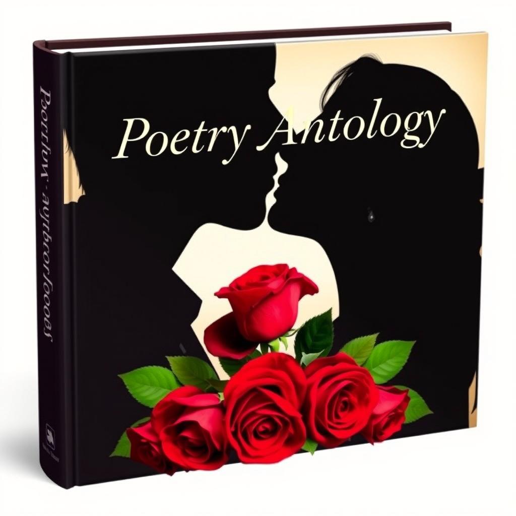 A captivating book cover for a poetry anthology featuring the silhouette of the faces of a couple kissing, embodying intimacy and emotion