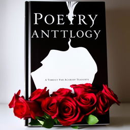 A captivating book cover for a poetry anthology featuring the silhouette of the faces of a couple kissing, embodying intimacy and emotion