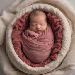 A newborn baby, gently cocooned in remnants of the placenta, symbolizing the miracle of life. Ensure the depiction is sensitive, respectful, and not graphic.