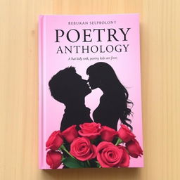 A captivating book cover for a poetry anthology with a soft pink background