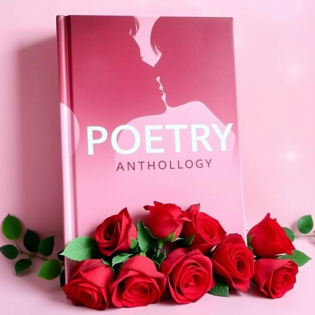 A captivating book cover for a poetry anthology with a soft pink background