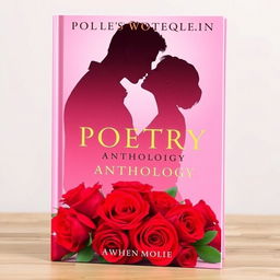 An elegant book cover for a poetry anthology with a soft pink background