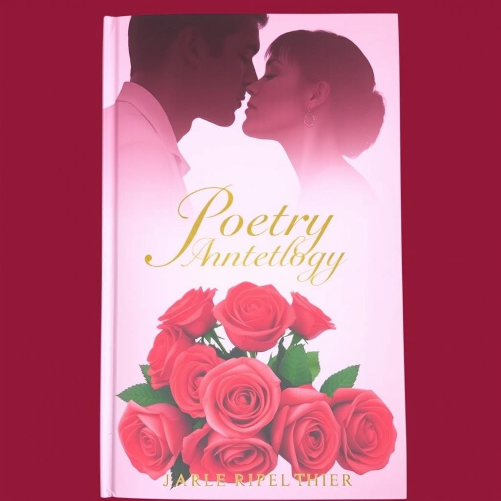 An elegant book cover for a poetry anthology with a soft pink background