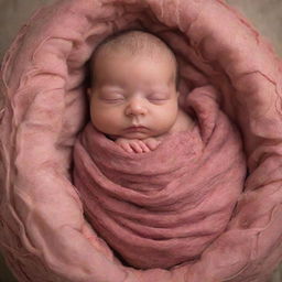 A newborn baby, gently cocooned in remnants of the placenta, symbolizing the miracle of life. Ensure the depiction is sensitive, respectful, and not graphic.