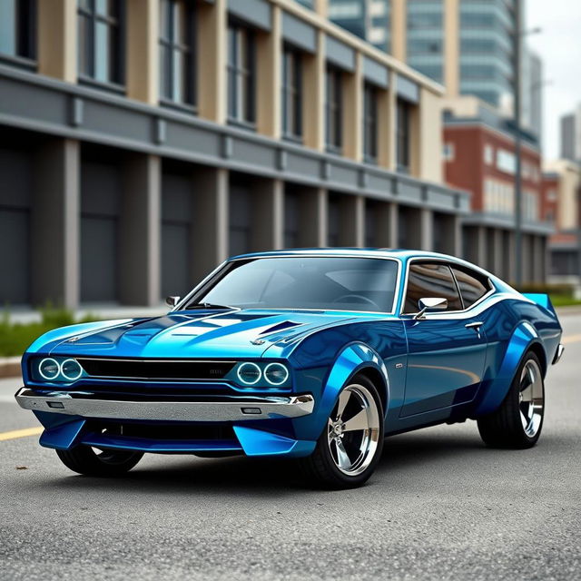 A modernized version of a 1970s Ford Maverick, redesigned for the present day