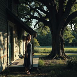 A scene depicting a hot summer day in an old, mysterious countryside house that seems both inviting and eerie