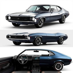 A modern redesign of a classic 1970s Ford Maverick, showcasing sleek lines and contemporary features while retaining the essence of the vintage model