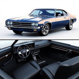 A modern redesign of a classic 1970s Ford Maverick, showcasing sleek lines and contemporary features while retaining the essence of the vintage model