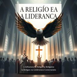 A book cover design featuring the title "A Religião e a Liderança" with the subtitle "A Influência da Religião na Liderança Contemporânea