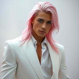 A striking male human with long pink hair, elegantly styled