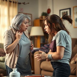 A tense scene between a white mother and her teenage daughter engaged in a heated argument