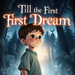 A captivating movie poster illustrating a young boy standing at the edge of a mysterious forest, with an expression of wonder and curiosity