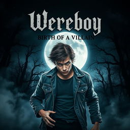 A cinematic poster for a movie about the origin story of a teenage werewolf villain named 'Wereboy'