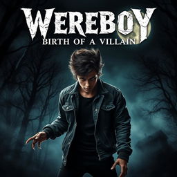 A cinematic poster for a movie about the origin story of a teenage werewolf villain named 'Wereboy'