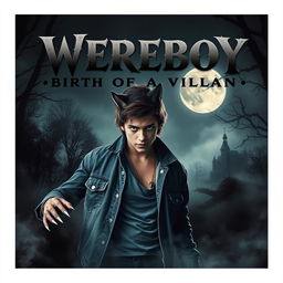 A cinematic poster for a movie about the origin story of a teenage werewolf villain named 'Wereboy'