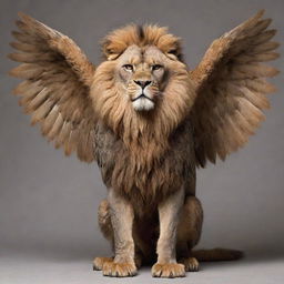 A majestic hybrid creature that combines the body of a powerful lion with the head and wings of a wise owl.