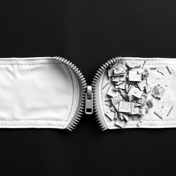 A black and white image of an open zipper dividing the concept of psychological comfort from chaos