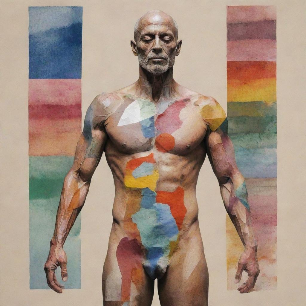 A beautiful and abstract collage representation of the human body through different types of artistic mediums