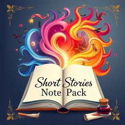 A creatively designed cover page for a school note pack on short stories