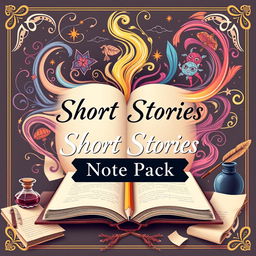 A creatively designed cover page for a school note pack on short stories