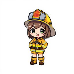 Pixel art depiction of a chibi-style girl dressed as a firefighter